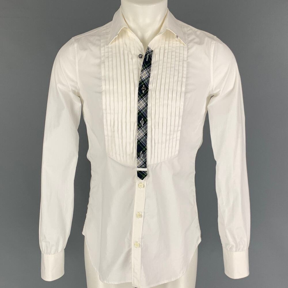 DSQUARED2 Size XXS White Cotton Tuxedo Long Sleeve Shirt